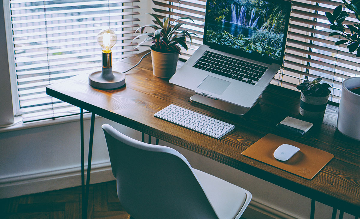 Home office desk with laptop