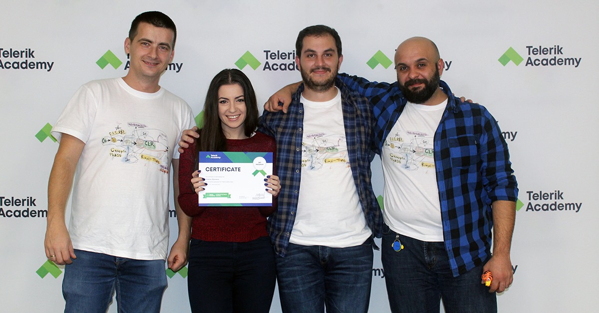 Photos of hristina stanoeva, telerik academy alpha graduate with telerik academy trainers