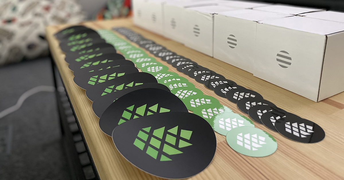 stickers with cleverpine's logo